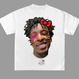 Hello Savage Kitty Pink Super Star Rap Tee Crewneck Streetwear