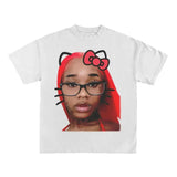 Hello Sexyy Red Kitty Pink Super Star Rap Tee Crewneck Big Face Cotton T-Shirt