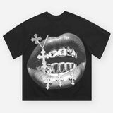 High quality Cross Vintage Grills Black Print Y2k T-shirt, Unisex Cotton Crewneck T-Shirt - Medium, Short Sleeve, Casual Streetwear Tee