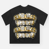 High quality Gold & Diamond Grills Print T-Shirt, Y2k Clothing, Unisex Cotton Crewneck T-Shirt - Medium, Short Sleeve, Casual Streetwear Printed Tee