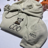 Highland Cow embroidered hoodie; Highland COO embroidered hoodie; Highland COO with MOO embroidered on the cuff of the hoodie