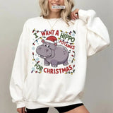 Hippopotamus For Christmas I Want A Hippo T-shirt/Sweatshirt/Hoodie Cotton Unisex Comfy
