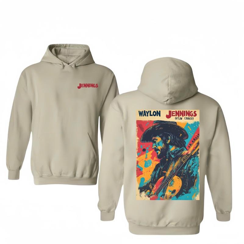 Waylon Jennings Concert Hoodie/T-Shirt Vintage Outlaw Count T-Shirt/Hoodie Vintage for Men and Women, Unisex Workwear Tee - Casual, Menswear