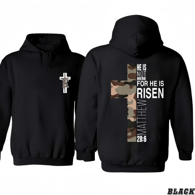 Faith T-Shirt/Hoodie He Is Risen Christian Easter Bible T-Shirt/Hoodie Vintage for Men and Women, Unisex Workwear Tee - Casual, Menswear
