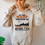 Vintage Thanksgiving Turkey Drop WKRP T-shirt/Sweatshirt/Hoodie, Classic Fit Tee, Unisex, 100% Cotton, Womenswear