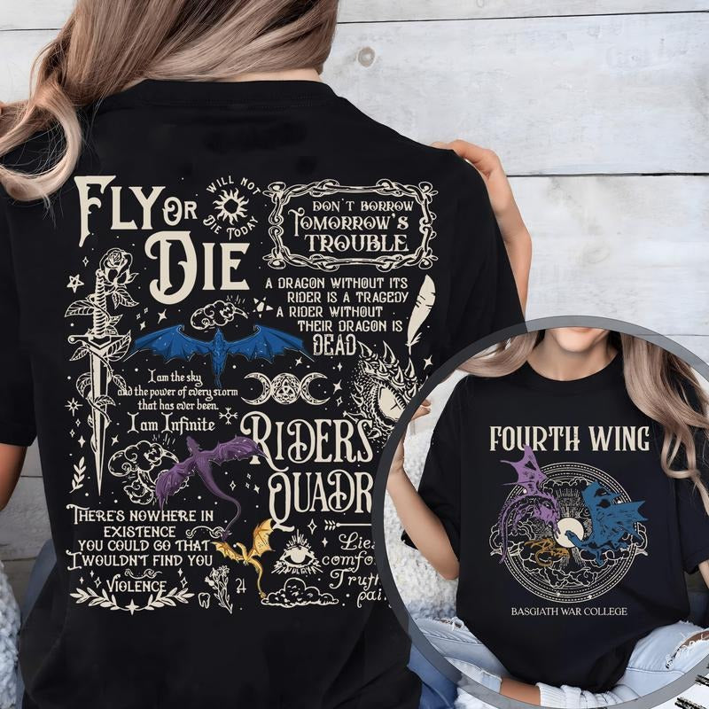 Fourth Wing - Basgiath War College T-Shirt/ Hoodie, Vintage Unisex Tee Shirt Man Women, 100% Cotton Sleeve, Pullover Womenswear Clothing