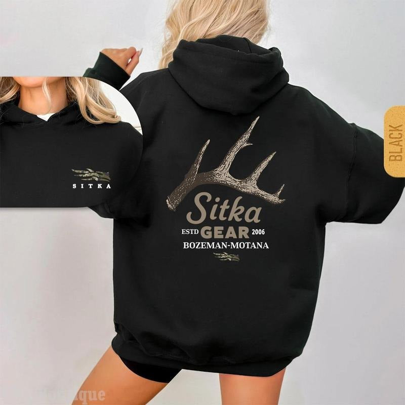 Sitka_Gear Hoodie/T-Shirts Antler Logo with Bozeman Montan Hoodie/T-Shirts Vintage Style Unisex T-shirt/Hoodie, Vintage for Men and Women Casual Fashion
