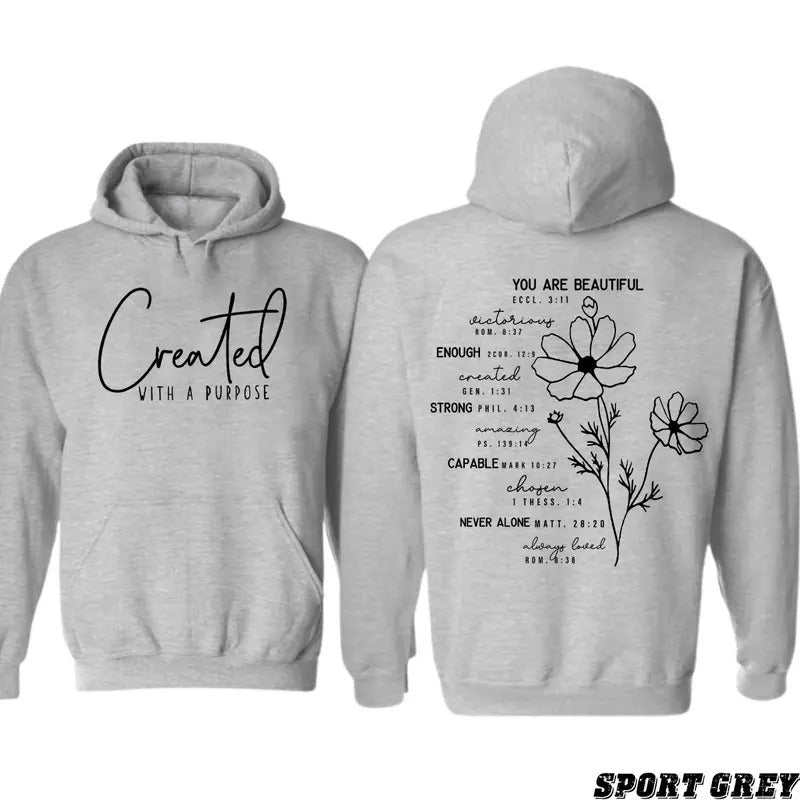 Created With A Purpose 2 Sided T-shirt/Hoodie Vintage Style Unisex T-shirt/Hoodie, Vintage for Men and Women, Unisex Vintage Crewneck