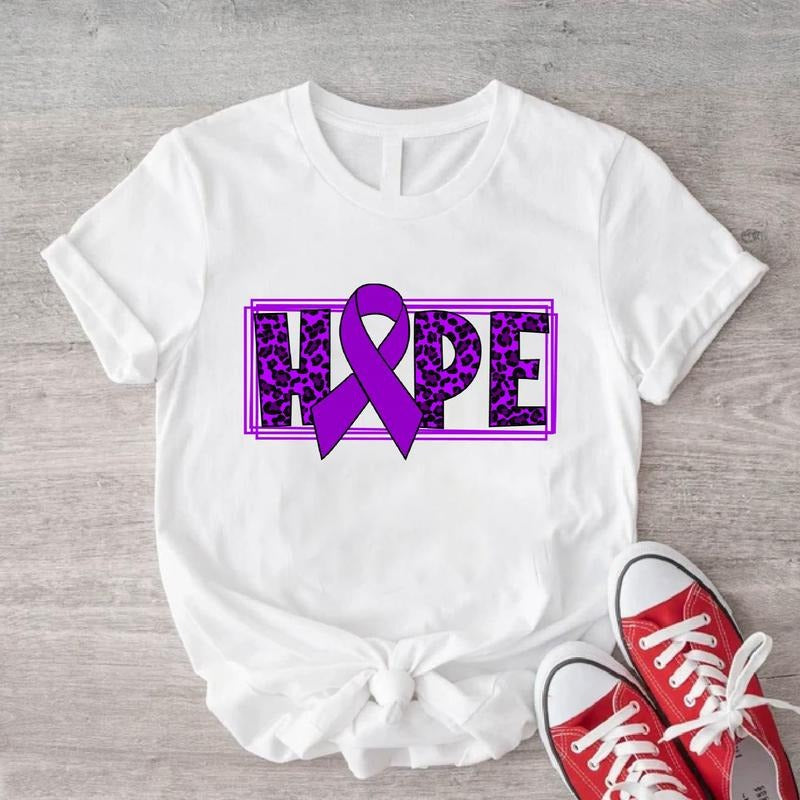 Hope Shirt, Purple Leopard Ribbon T-Shirt, Pancreatic Cancer Tee, Pancreatic Warrior Shirt, Survivors Shirt, Matching Cancer Support T-shirt, Motivational Gift Short Sleeve.