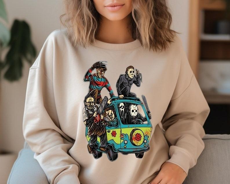 Horror Friends Van Halloween Sweatshirt and Hoodie, Retro Scary Movie Sweatshirt, Horror Sweatshirt, Mystery Van Halloween Hoodie, Scary
