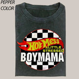 Hot Mess Mama Little Stressed Custom Vintage Graphic Shirt, Bleached Mom T-Shirt, Boy Mama Race Car Mom Shirt