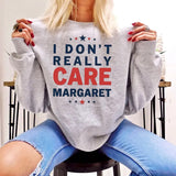 I Don't Really Care Margaret - Graphic T-Shirt with Red and Blue Design, Casual Style, White Color, Margaret Sweater