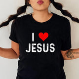 I Love Jesus Tee Pure Cotton Casual Style Crew Neck Short Sleeve T-Shirt Tops Trendy for Unisex,