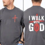 I Walk With God Graphic Tee Cotton Casual Short Sleeve T-Shirt for Men and Women - Classic Style, Available in Multiple Colors, 100% Cotton - Menswear