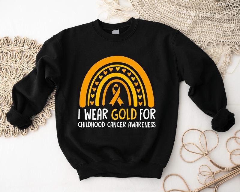 I Wear Gold For Childhood Cancer Awareness Sweatshirt, Matching Support Hoodie, Warrior Gift Sweatshirt, Pediatric Oncology Nurse Sweatshirt, Parents Support Hoodie.