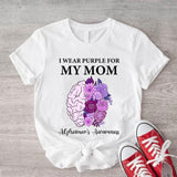 I Wear Purple For My Mom Shirt, Alzheimer's Awareness T-shirt, Purple Ribbon Tee, Purple Floral Brain Tee, Alzheimer's Disease Shirt, Support Gift Tee, Memory Loss Shirt.
