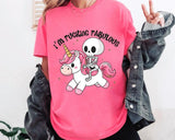 I'm F*cking Fabulous Casual Cotton Short sleeve T-Shirt. Skeleton and cute unicorn graphic. A Funny Mother's Day Gift