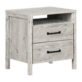 Modern Washed Pine 2 Drawer Nightstand Cubby Storage Shelf