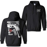 In Glock We Trust Standard size Black Hoodie with Multicolor Design for Men and Women - Classic Fit - Menswear