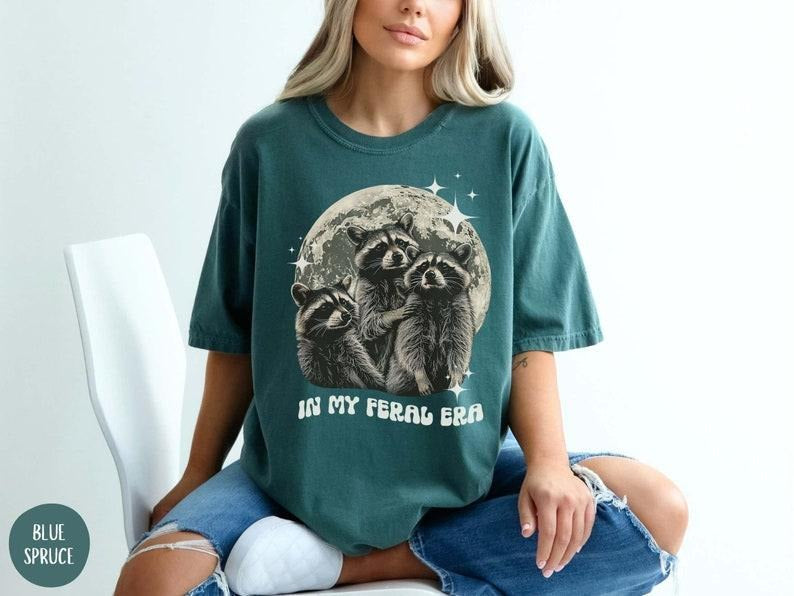 In My Feral Era T Shirt Hoodie Sweater, Vintage-Style d Graphic Tee, Funny Raccon Gift, Retro Raccoon Moon Tshirt, Raccoon Lovers