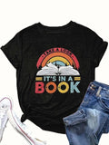 It's In A Book Shirt, Book & Letter Print Round Neck Tee, Book Sweatshirt, Women Tops for All Seasons Womenswear