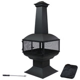 Large Black Outdoor Steel Chimenea Wood Burning Fire Pit