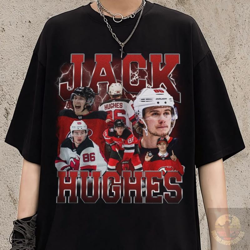 Jack Hughes New Jersey Hockey Shirt, Devils Hockey Shirt, Hockey 90s Vintage Fan Gift Classic Cotton Fabric Menswear
