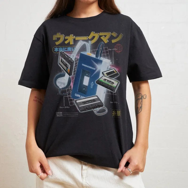 Japanese Walkman T-Shirt, Vintage Bootleg, Vintage Shirt, Funny Shirt, Retro Streetwear Shirt, Gifts Suitable for Men & Women Casual Comfort