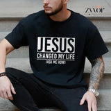 Jesus Changed My Life Ask Me How Tee Casual Style Crew Neck Short Sleeve T-Shirt Tops Trendy for Unisex, Perfect Gift