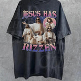 Jesus Has Rizzen Vintage T-Shirt, Retro 90s Graphic Shirt, Funny Shirts, Distressed Cotton Shirt, Oversized Bootleg Tees, Gift For Him