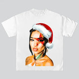Jhene Kitty Santa Hat Big Face T-shirt, Rap Hip Hop Tee Santa Merry Christmas