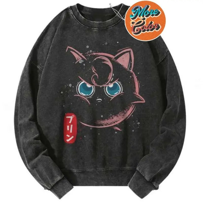 Jigglypuff Pokemon PKM Anime Vintage Shirts, Cotton Unisex Sweatshirt, Crew Neck, Size S- 3XL, Menswear Top, Womenswear Top Underwear Streetwear