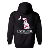 Judy Local Girl Outfitters Hoodie - Bold Pink Camo Dog and Moon Design, Perfect for Outdoor and Nature-Loving Girls, Unisex Hoodie Offering Comfort and Style for Everyday Wear TTP