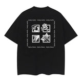 Jujutsu Kaisen "The Four" Heavyweight Vintage Tee 100% Cotton OVERSIZED Anime T-shirt Menswear Top Casual Streetwear Black Baggy Crew Necks Tshirt