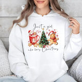Just A Girl Who Loves Christmas Hoodie, Coquette Christmas Shirt, Girly Christmas, Xmas Hot Cocoa Candy Cane Gingerbread, Unisex Sweater Pullover Tee