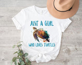 Just a Girl Who Loves Turtles Shirt, Sea Animal T-shirt, Turtle Watercolor Sweatshirt, Turtle Owner Birthday Gift Hoodie, Turtle Lover Sweater, Gift For Girl. Casual Fabric