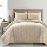 King/CAL King, Lightweight, Beige, Textured, Cotton, 3 Piece, Quilt Set, California