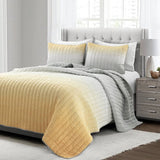 King Size, Yellow,  Grey,  Ombre,  Crinkle,  3 Piece, Quilt Set