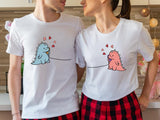 Kawaii Dinosaur Shirt For Couple, Cute Valentine Matching T-shirt, Valentine's Day Gift Tee, Cute Dinosaur Tee For Girlfriend, Trendy Gift For Lovers.