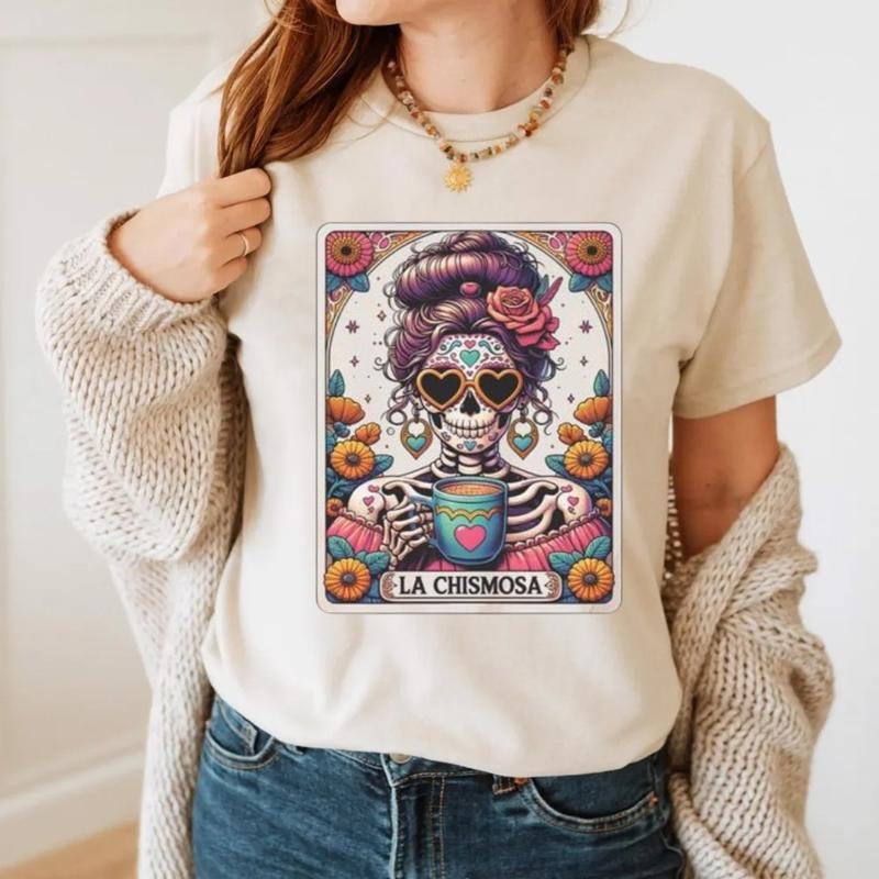 La Chismosa  Lotería Tarot Card Shirt, Mexican Shirt, Spanish Shirt, Catrina T-Shirt, Skeleton Tshirt, Tarot Card  , Unisex Short Sleeve Tee Casual