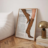 Leopard Boot Print Trendy Wall Art Vintage Newspaper Art Girly Retro Printable Wall Art Poster Magazine Dorm Wall Decor Chic Aesthetic Print