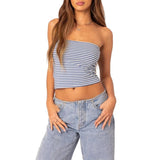 Women's Summer Tube Tops Sleeveless Strapless Solid Color/Stripes/Letter Print Bandeau Crop Tops Slim Fit Shirts Womenswear Chic