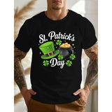 Lightweight Design | Men's St. Patrick's Day Festive T-Shirt - Casual Crew Neck, Short Sleeve, Lightweight Cotton Top with Green Shamrock and Pot of Golden Design, Machine Washable Made in USA