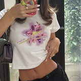 Lily Flower Baby Tee, Graphic Print Baby Tee, Trendy Y2K Tshirt, Summer Graphic Print Baby Tee Flower, Gift For Her