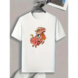 Lion Dance Print, Men's Graphic T-shirt, Casual Comfy Tees For Summer, Mens Clothing Made in USA