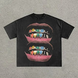 Loose Lip Print Cotton Graphic T-Shirt, Y2k Shirt, Hip Hop, Unisex T-Shirt, Gift For Men Women Womenswear Menswear Top Streetwear