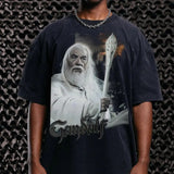 Lord Of The Rings Gandalf White Coat Witch Vintage T-Shirt Movie Shirt Menswear Streetwear Movie Fans Graphic Casual Clothing Crewneck X-Mas Present