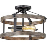 Round, 13-inch, Metal Wood, Farmhouse, 2-Light, Ceiling Lamp, Semi-Flush Mount