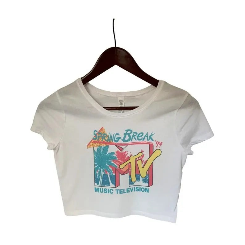 MTV Spring Break 94' Vintage Retro Faded Distressed Crop Top, Short Sleeve Crop Top, Crop Top for Women, Boho Hippie Clothing, 90s Fashion