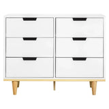 Modern Mid-Century Style 6-Drawer Double Dresser in White Natural Wood Finish